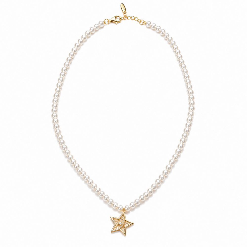 Collar de Perlas con Dije de Estrella – Oro Laminado 18K