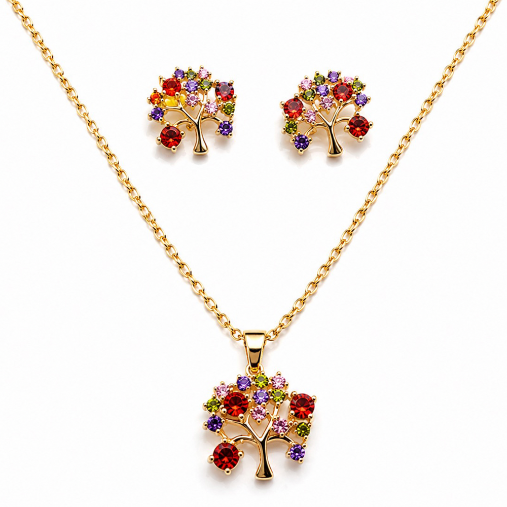 Set de Collar y Pantallas Árbol de la Vida – Oro Laminado 18K