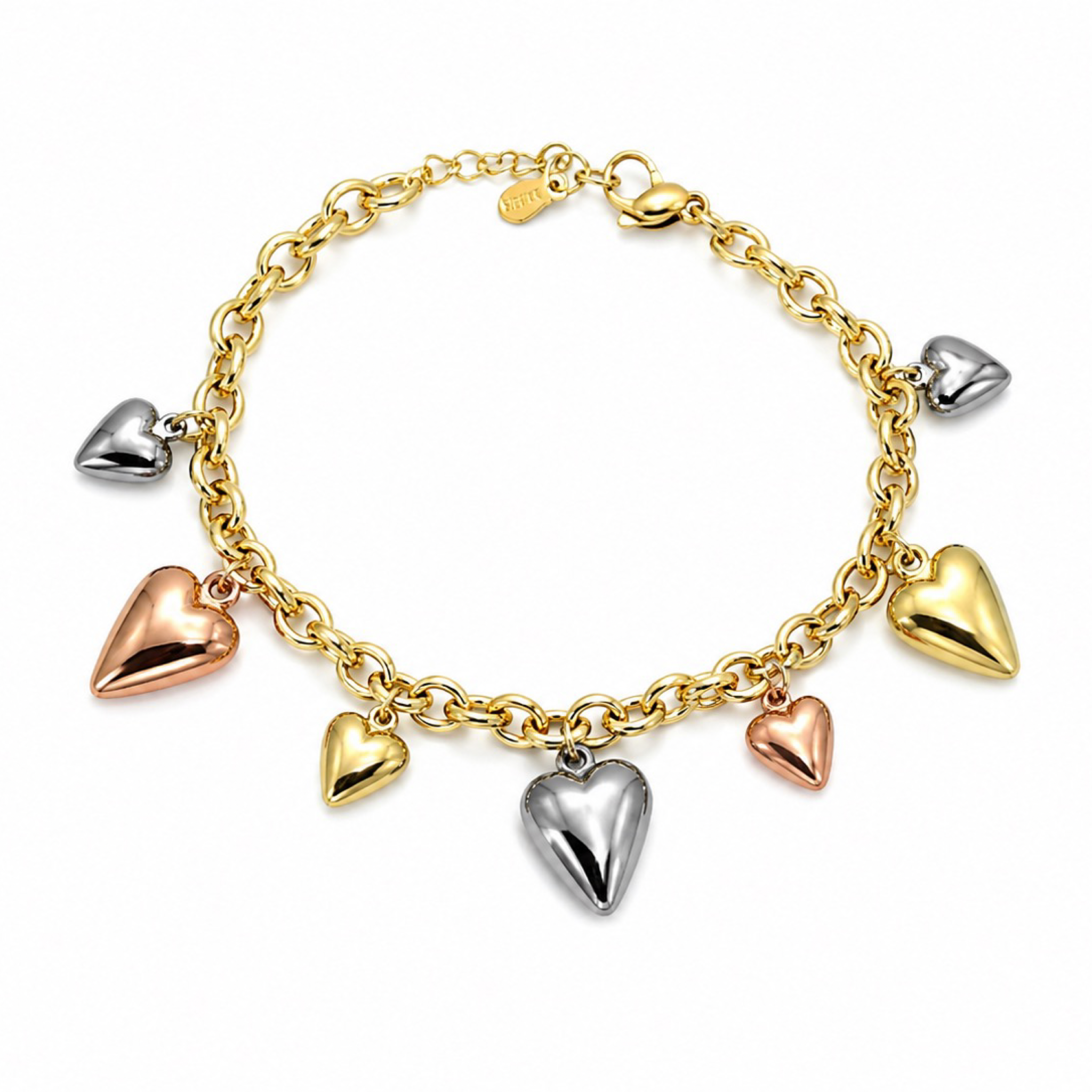 Pulsera de Corazones Tricolor – Oro Laminado 18K