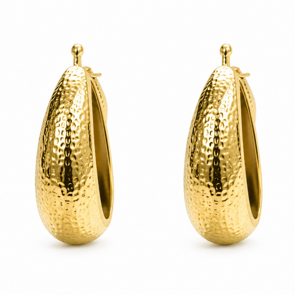 Aretes Tipo Hoop Texturizados – Oro Laminado 18K