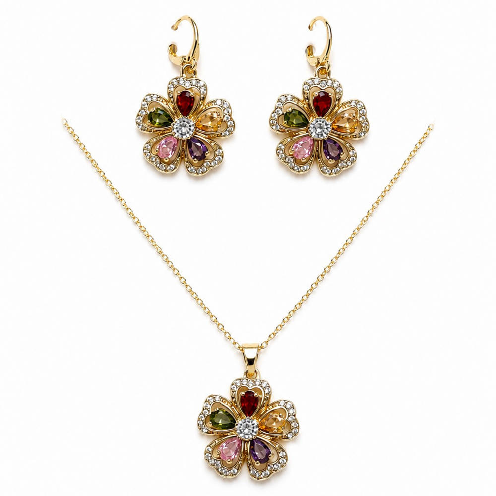 Set Flor Multicolor – Oro Laminado 18K