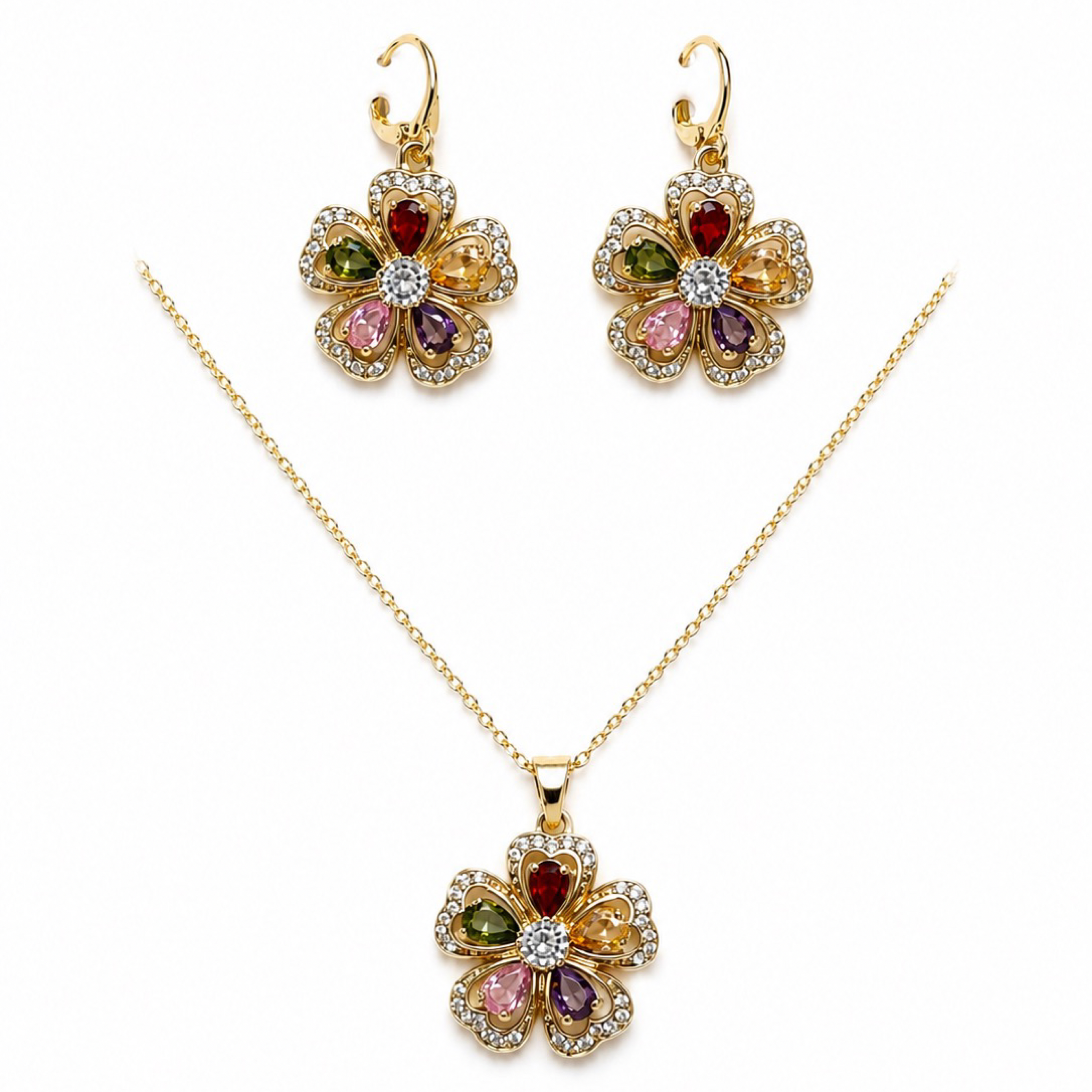 Set Flor Multicolor – Oro Laminado 18K
