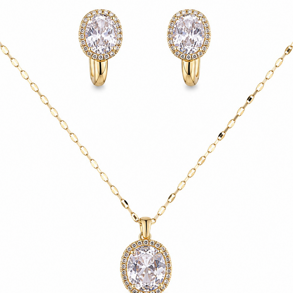 Set de Collar y Aretes Halo – Oro Laminado 18K