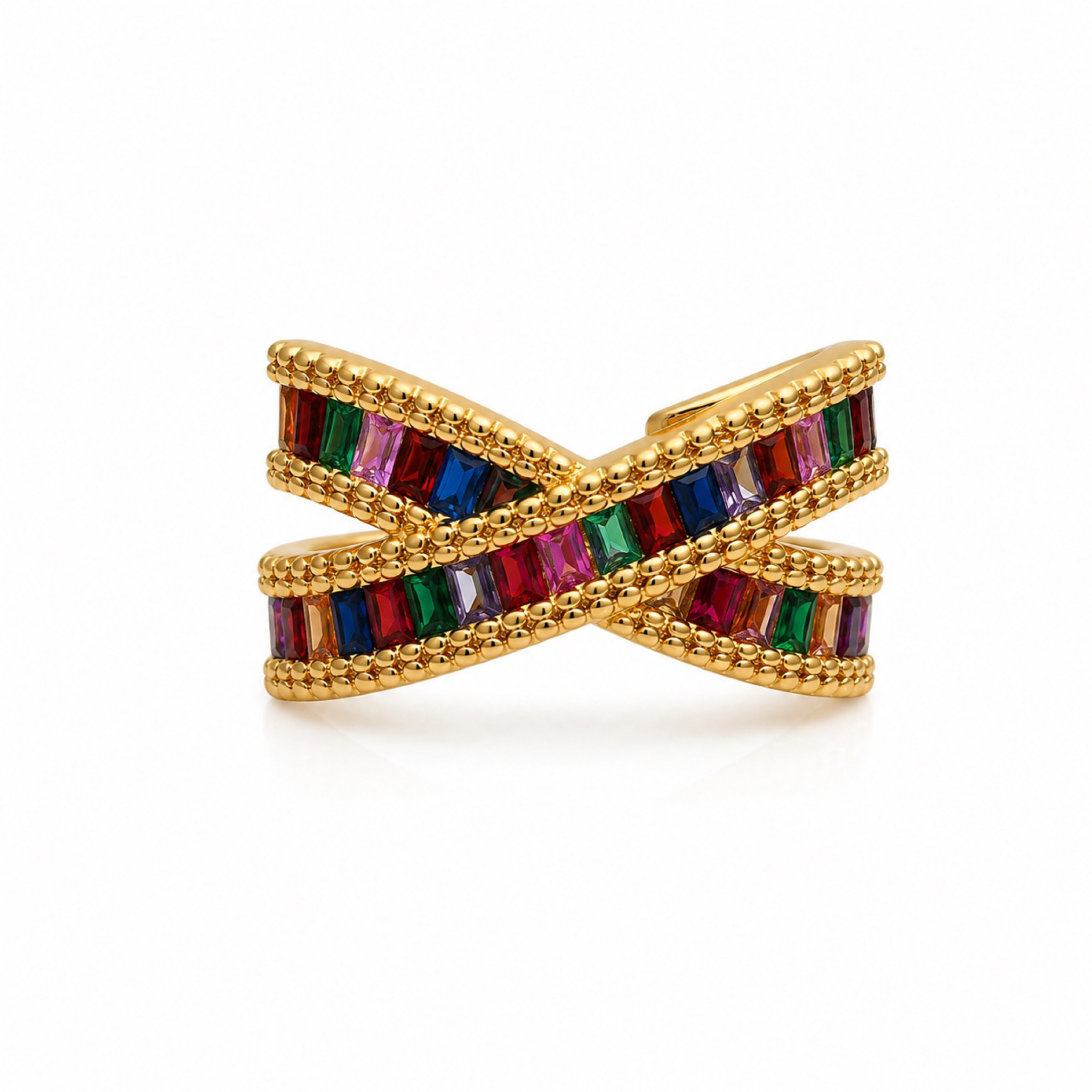 Sortija Ajustable con Cristales Multicolor – Oro Laminado 18K