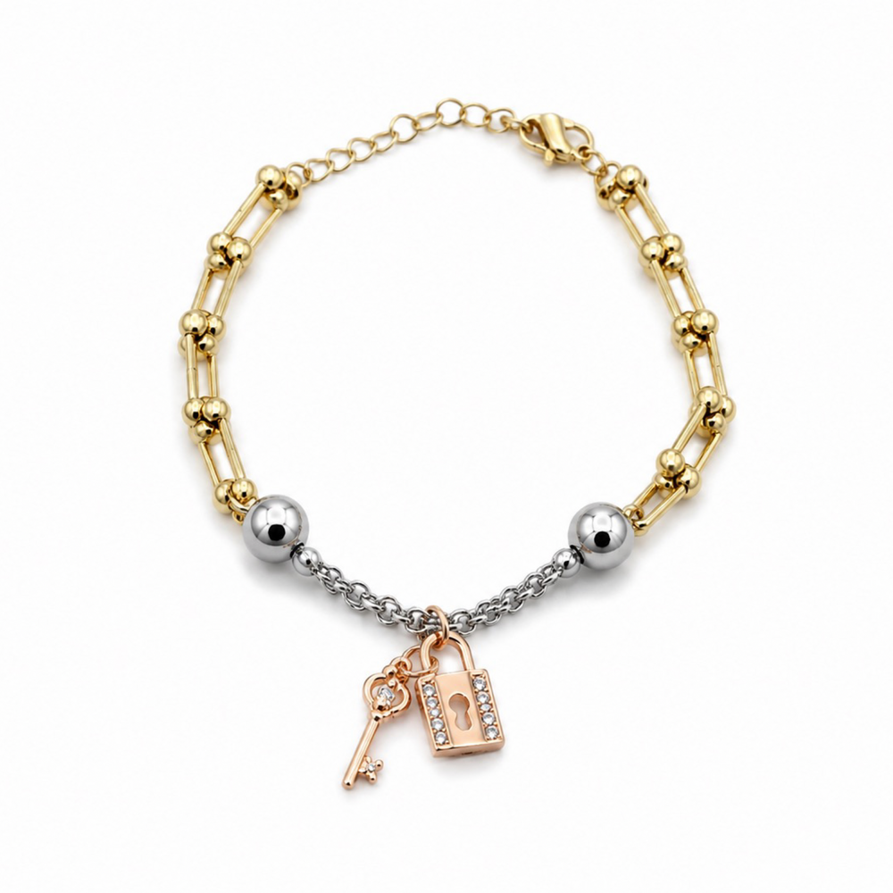 Pulsera con Dije de Llave y Candado – Oro Laminado 18K