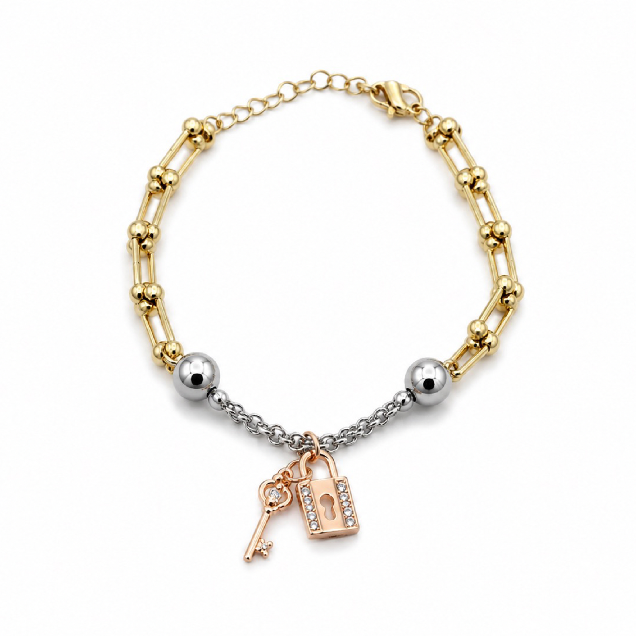 Pulsera con Dije de Llave y Candado – Oro Laminado 18K