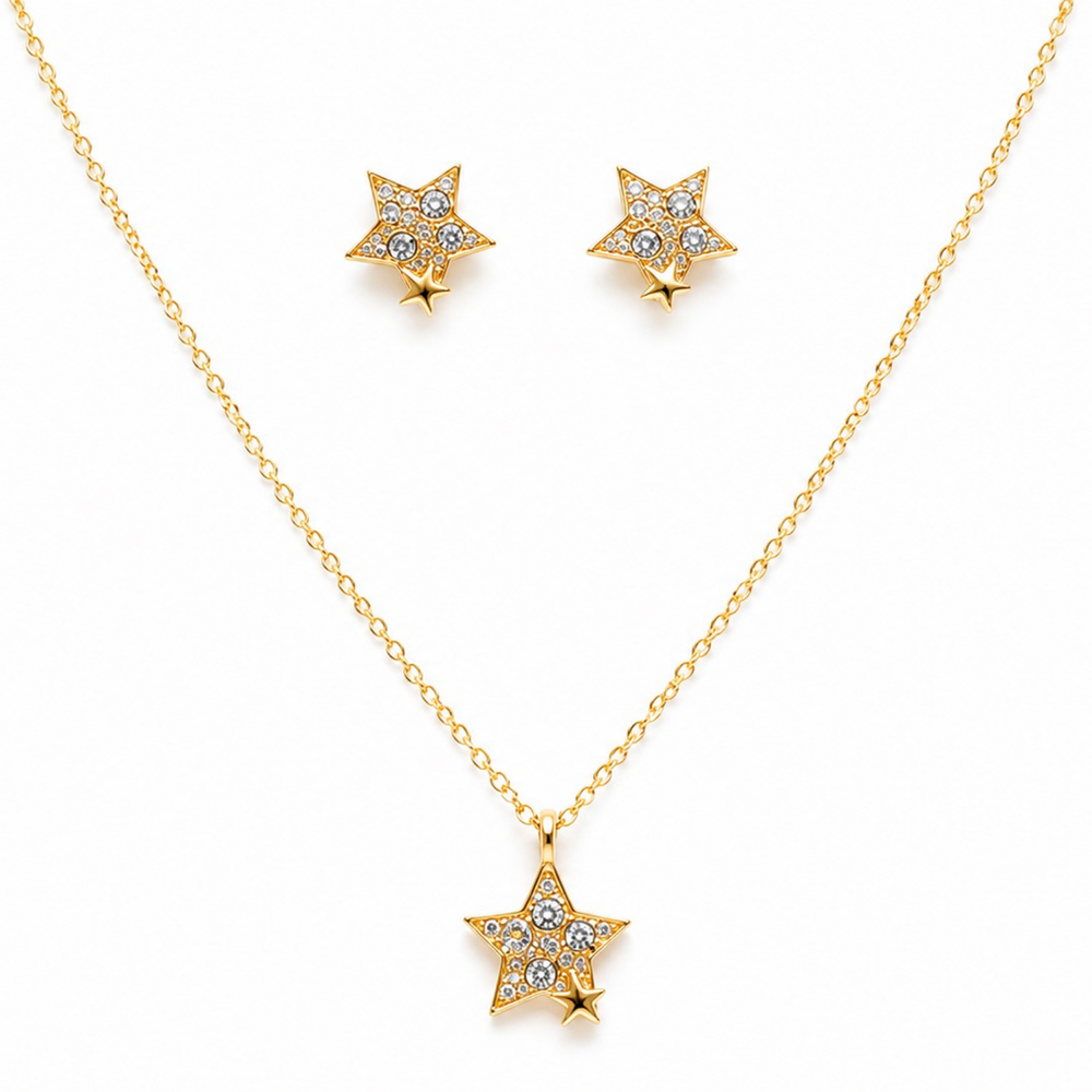 Set de Collar y Aretes Estrella | Oro Laminado 18K