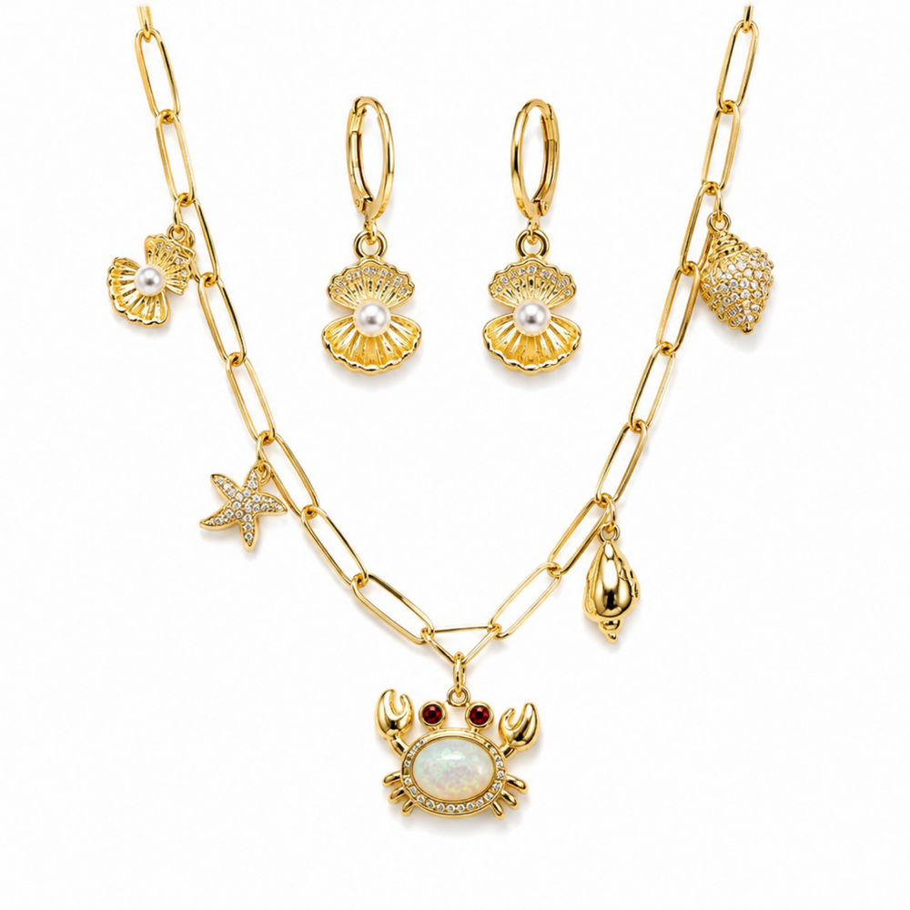 Set Collar y Aretes Inspiración Marina – Oro Laminado 18K