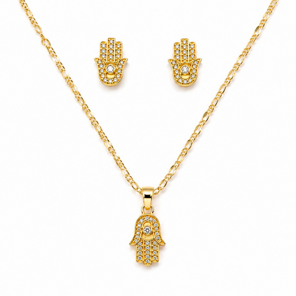 Set Mano de Fátima – Collar y Aretes | Oro Laminado 18K