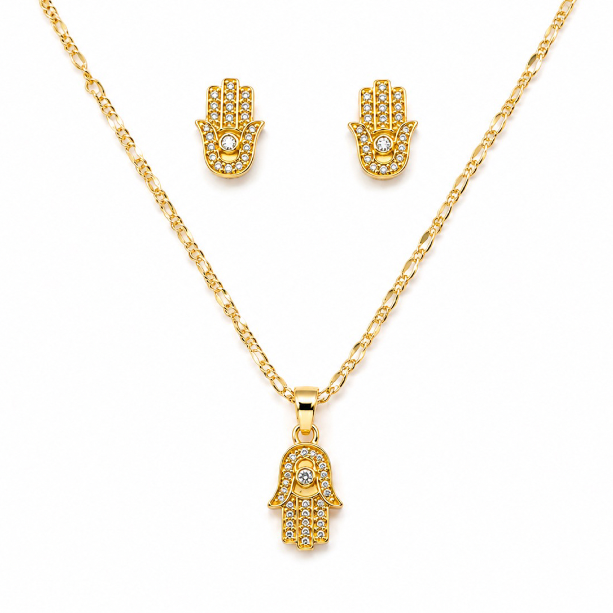 Set Mano de Fátima – Collar y Aretes | Oro Laminado 18K