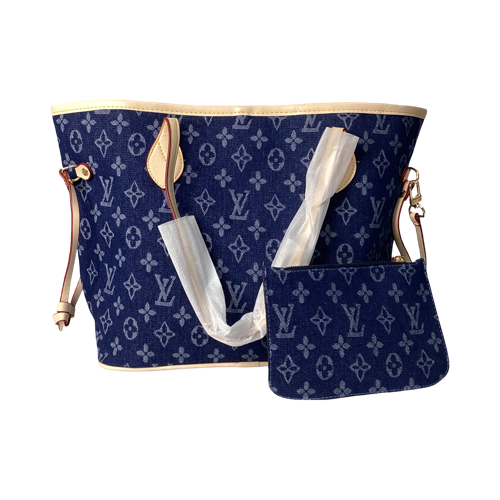 Cartera Grande Azul / Crema