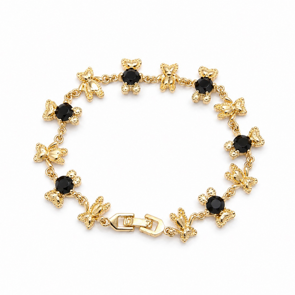 Pulsera de Ositos con Cristales Negros – Oro Laminado 18K