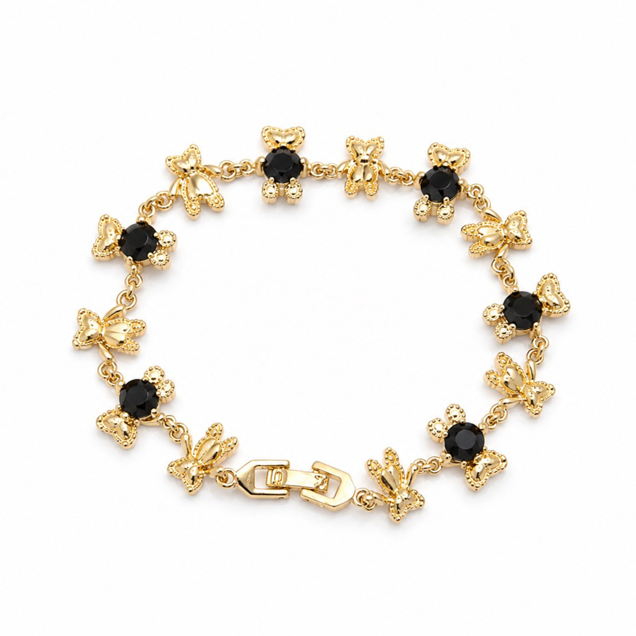 Pulsera de Ositos con Cristales Negros – Oro Laminado 18K