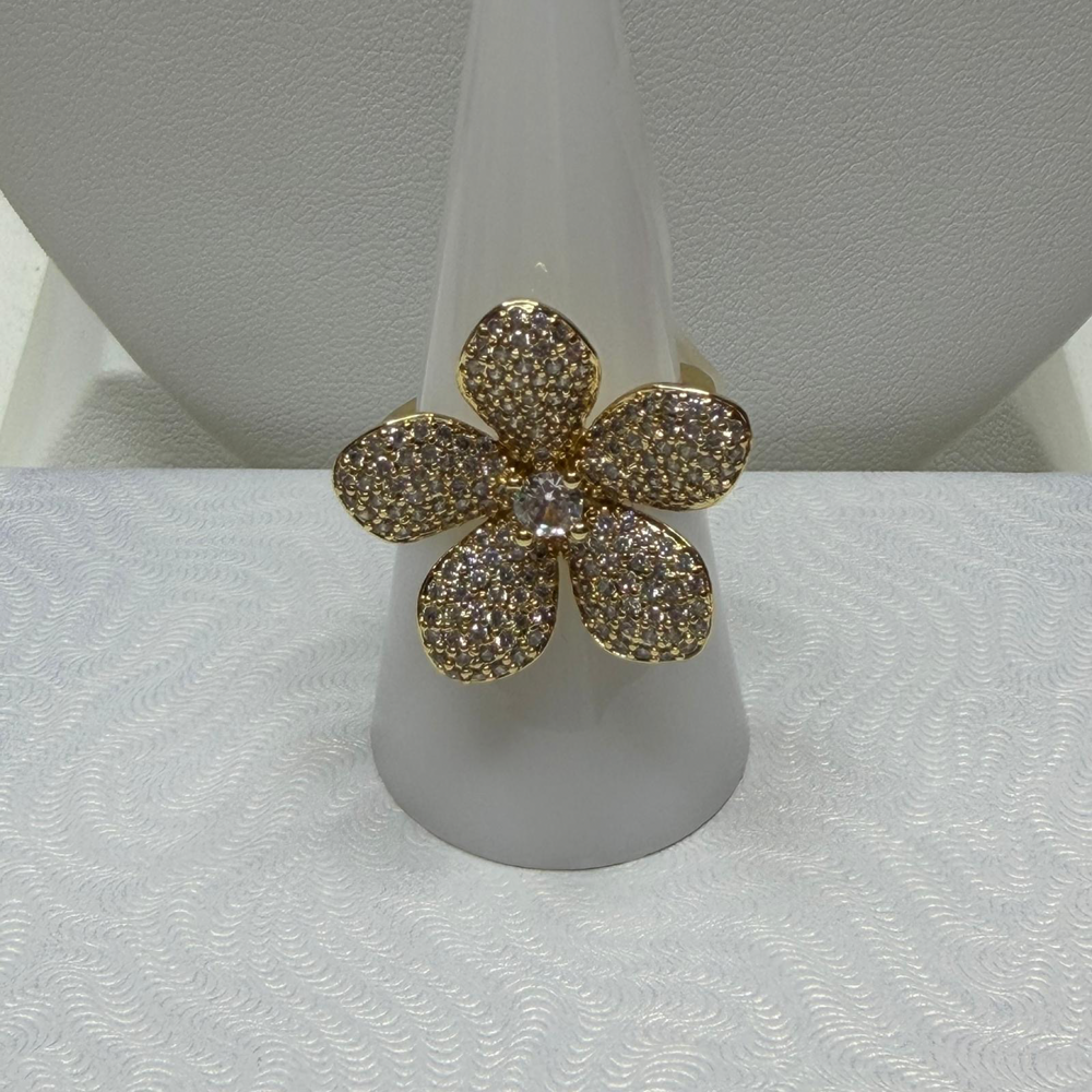 Anillo Flor Ajustable con Zirconias
