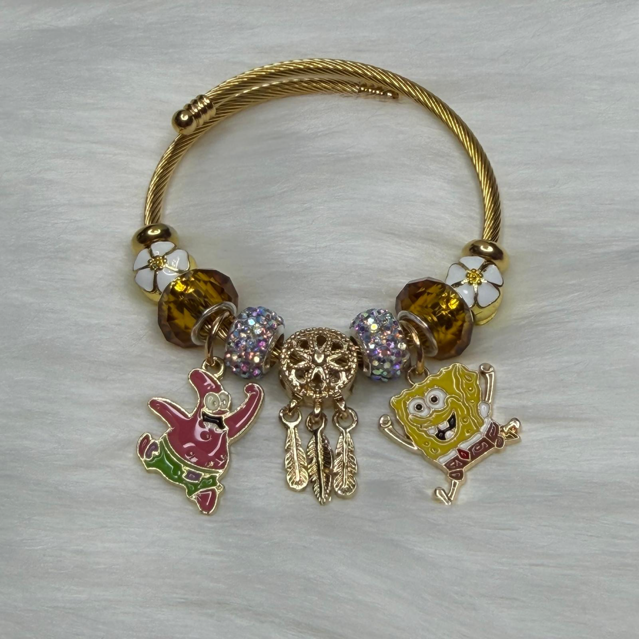 Pulsera Ajustable con Charms Bob Esponja y Patricio
