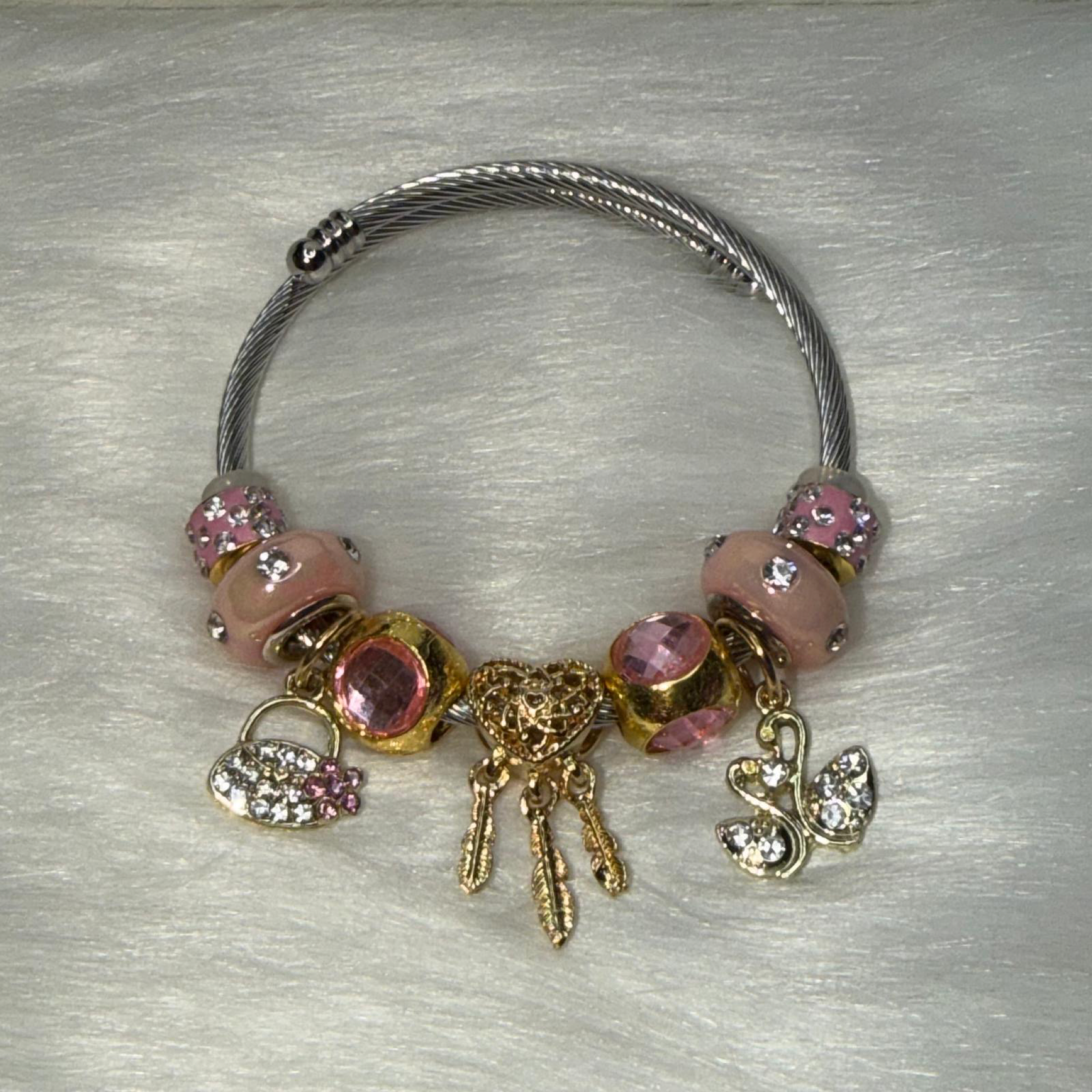 Pulsera Ajustable con Charms Rosa