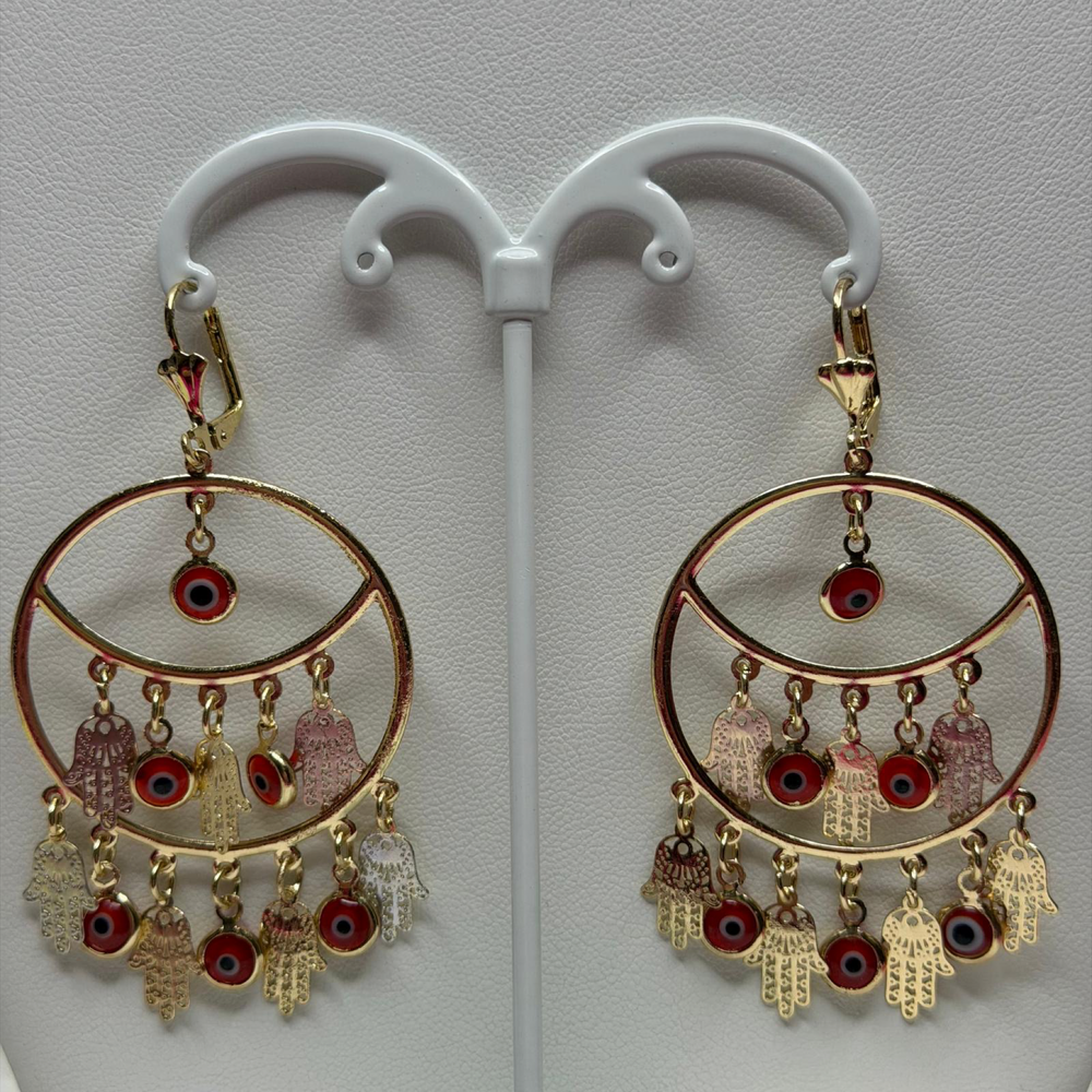 Aretes Dorado Mano de Fátima y Ojo Turco