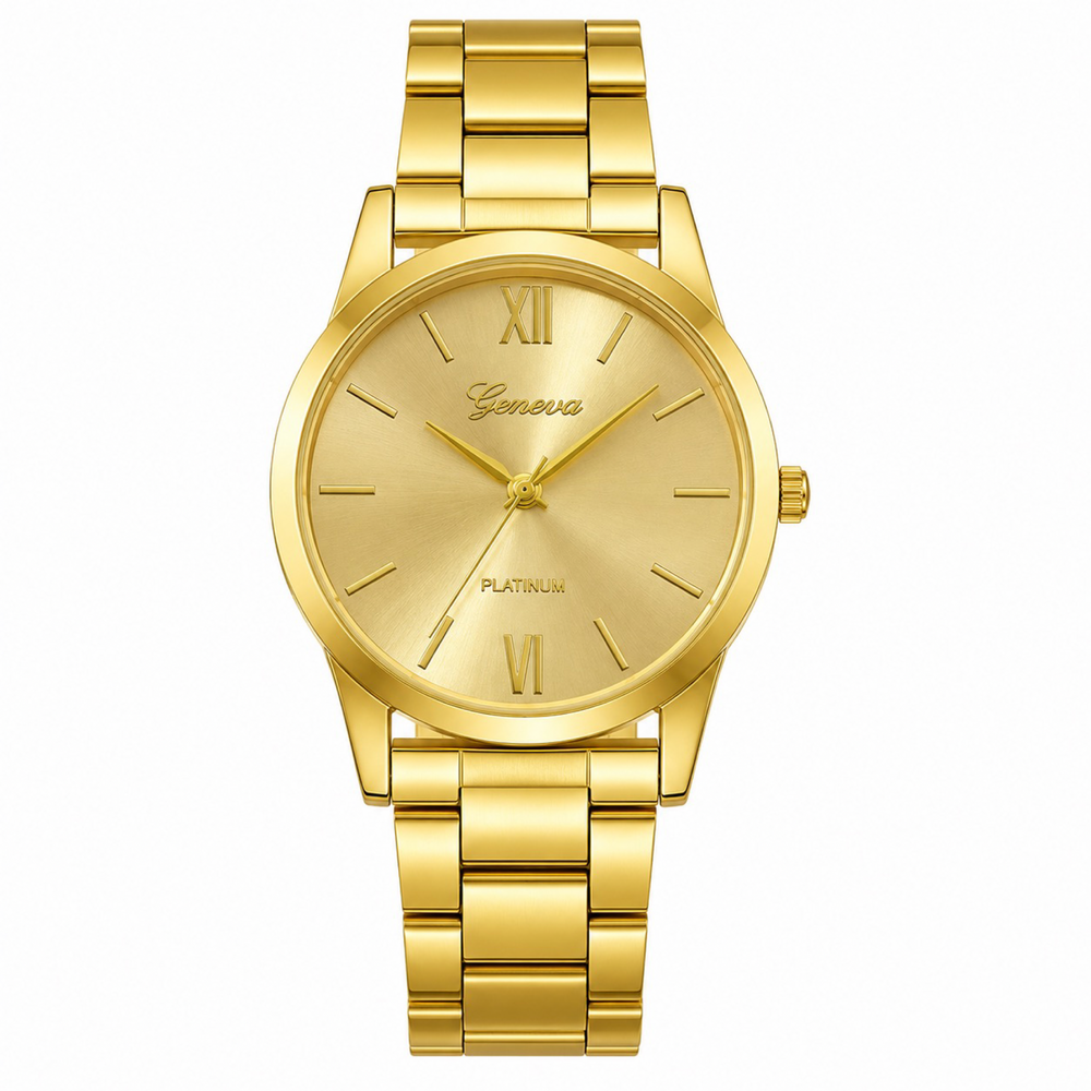 Reloj Clásico Geneva para Mujer – Acero Inoxidable Dorado