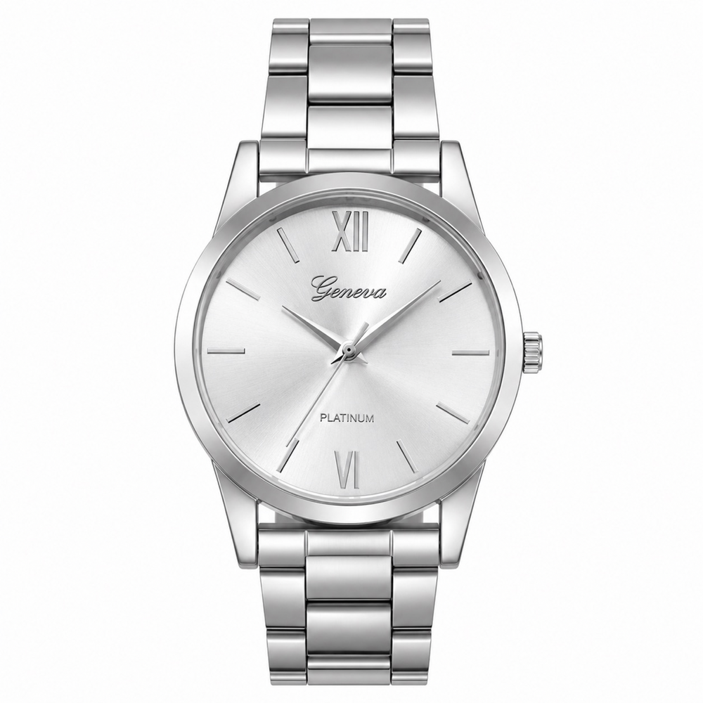 Reloj Clásico Geneva para Mujer – Acero Inoxidable Plateado