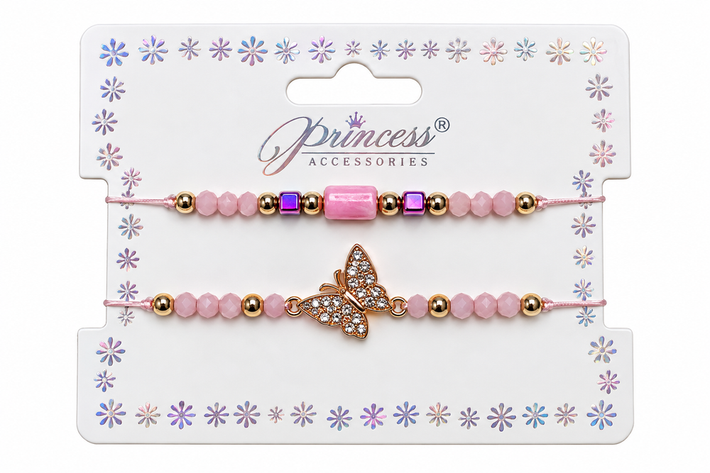 Set de Pulseras Rosadas con Mariposa