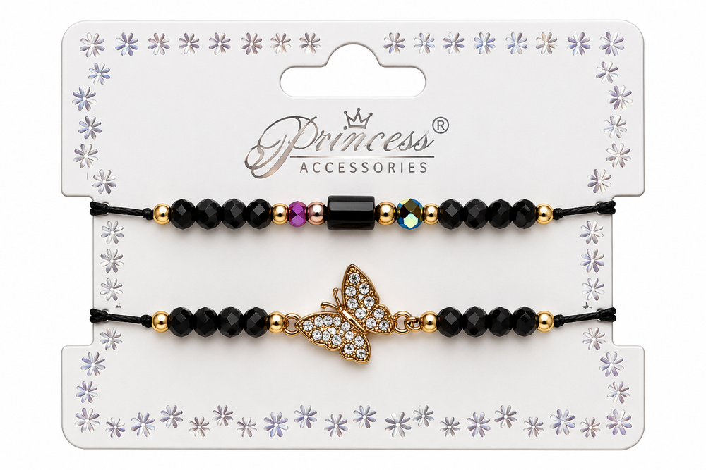 Set de Pulseras Negras con Mariposa