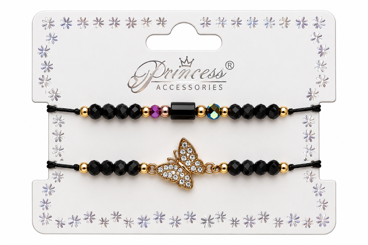 Set de Pulseras Negras con Mariposa