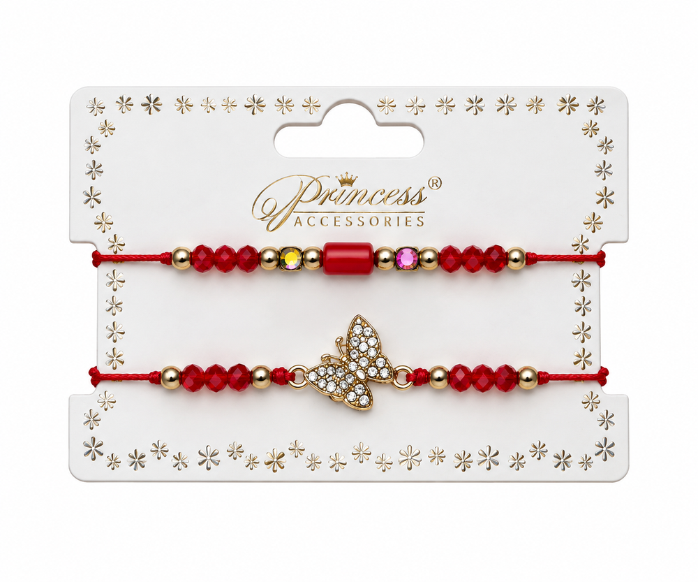 Set de Pulseras Rojas con Mariposa