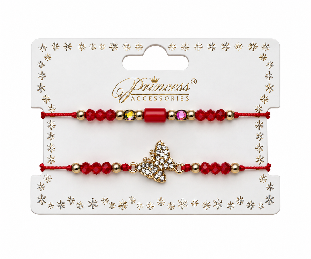 Set de Pulseras Rojas con Mariposa