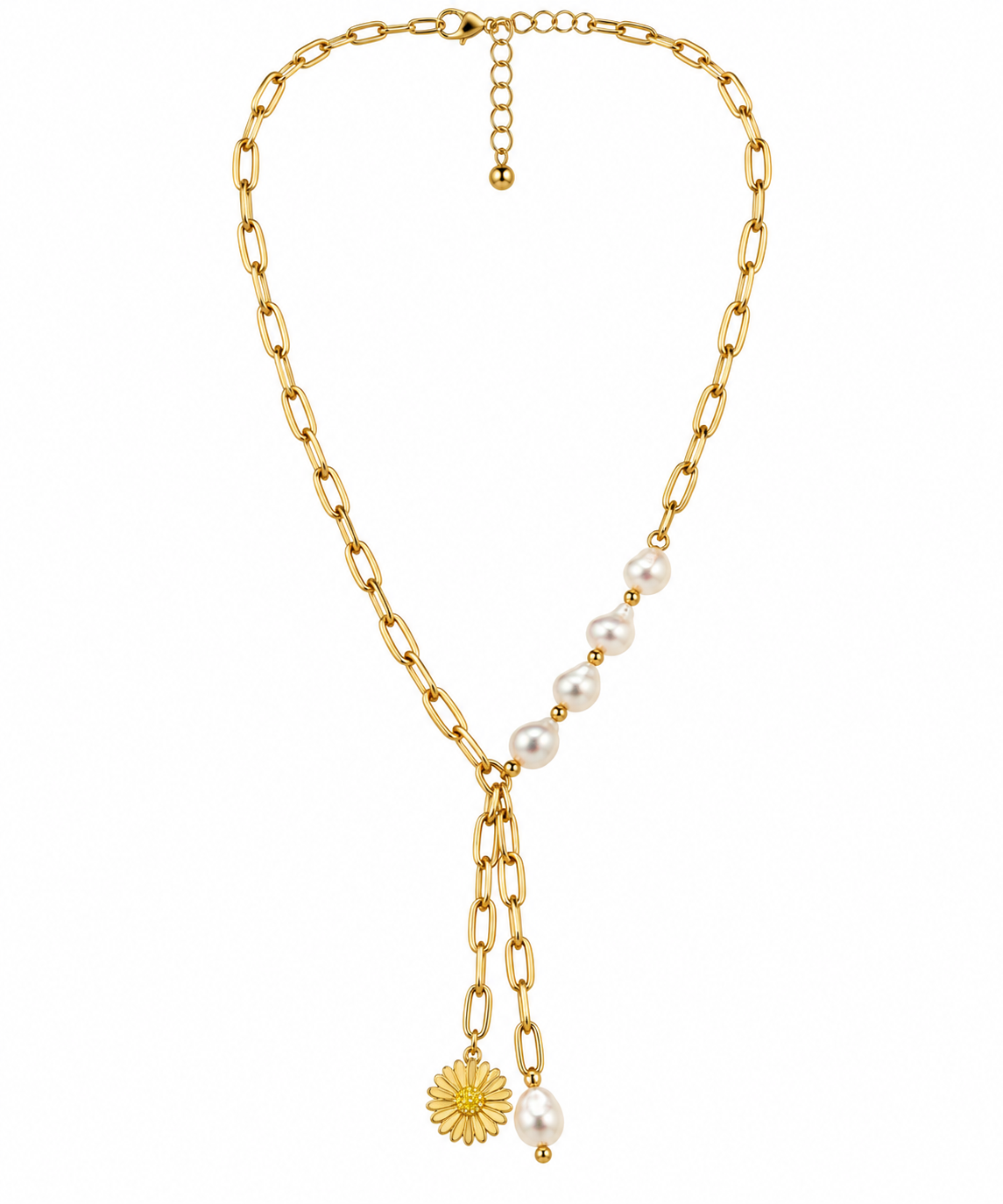 Collar Dorado con Perlas y Flor
