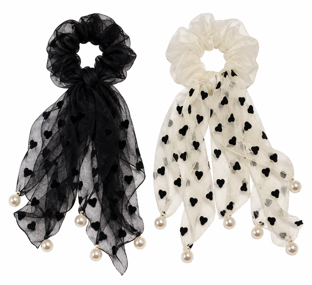 Scrunchie con Lazo de Tul y Perlas