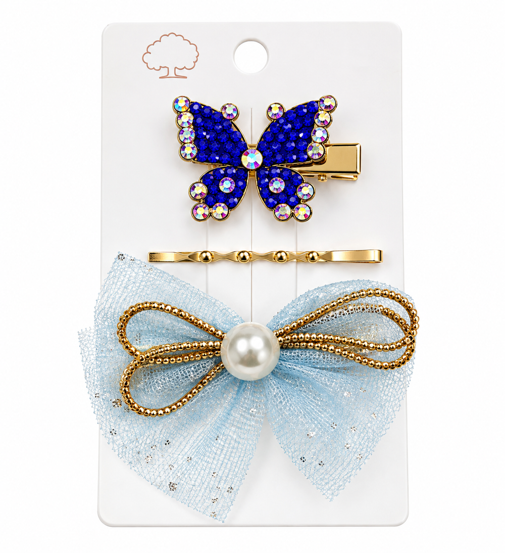 Set de Accesorios para Cabello – Mariposa y Lazo Azul
