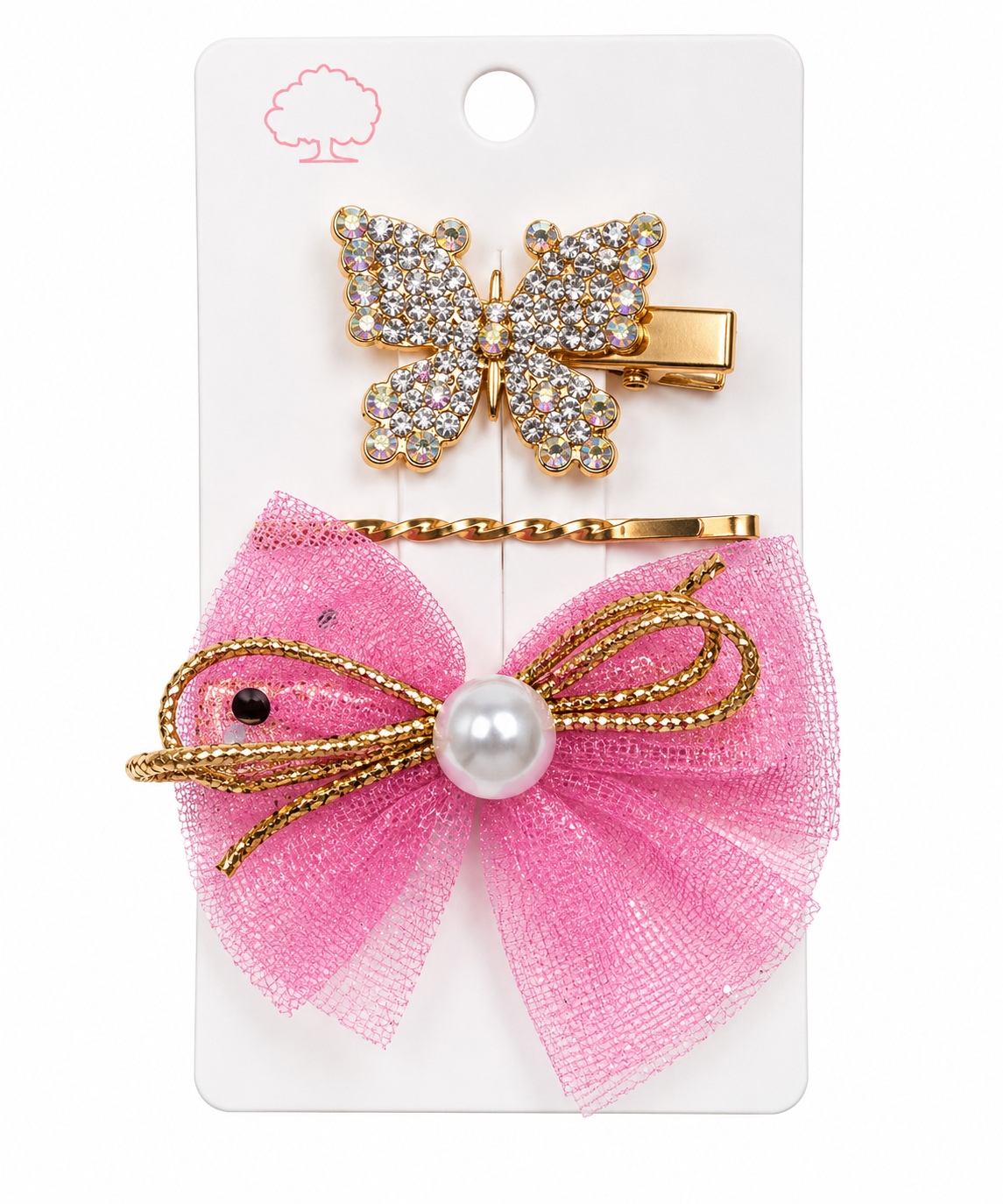 Set de accesorios de mariposa y lazo en color rosado