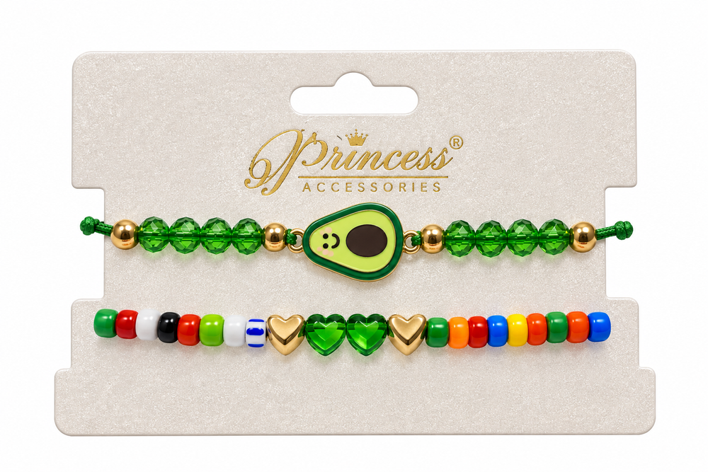 Set de 2 Pulseras – Aguacate y Corazones