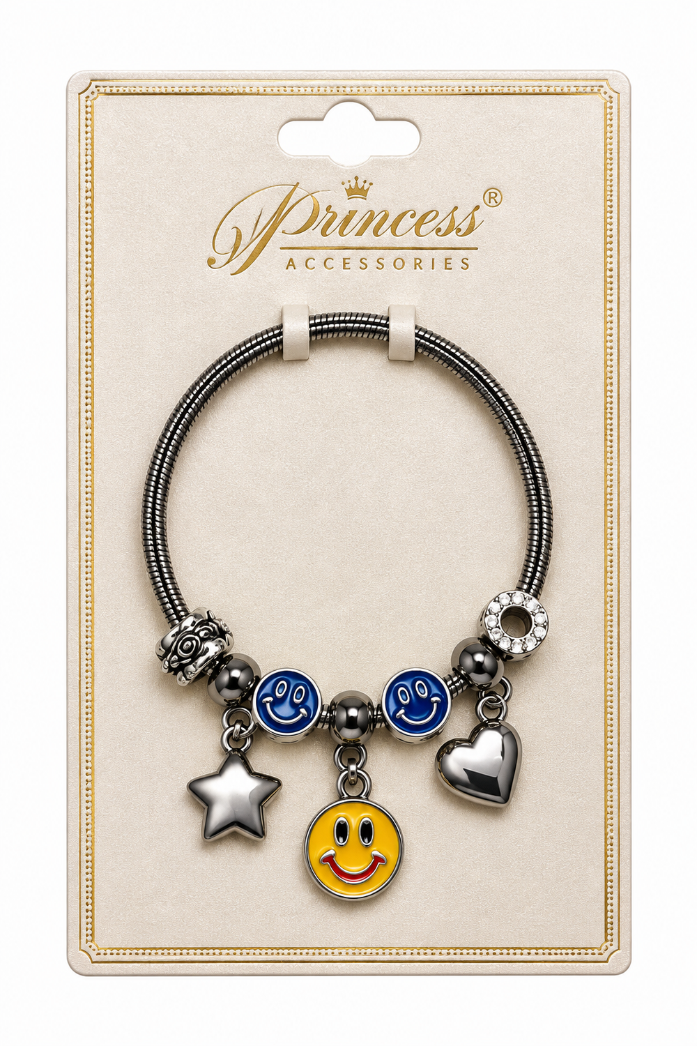 Pulsera de Dijes – Smiley, Estrella y Corazón