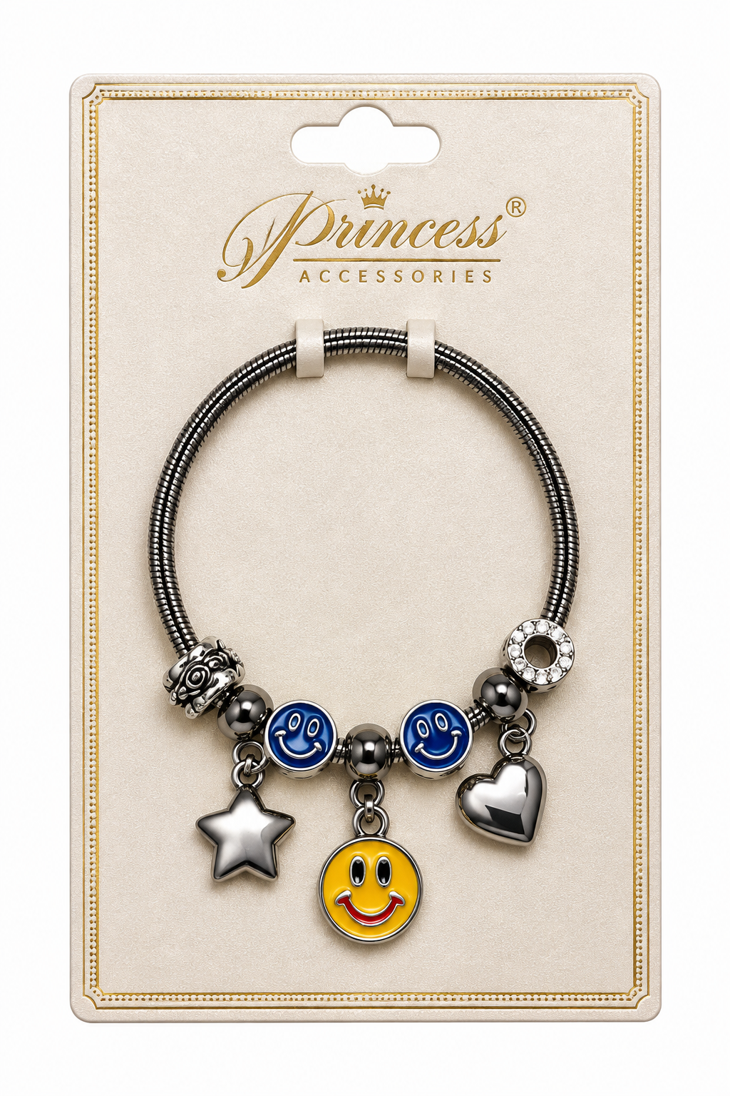 Pulsera de Dijes – Smiley, Estrella y Corazón