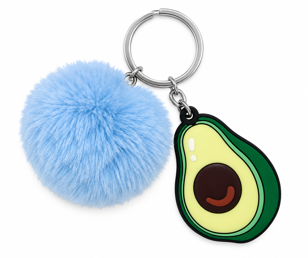 Llavero de Aguacate con Pom-Pom Azul