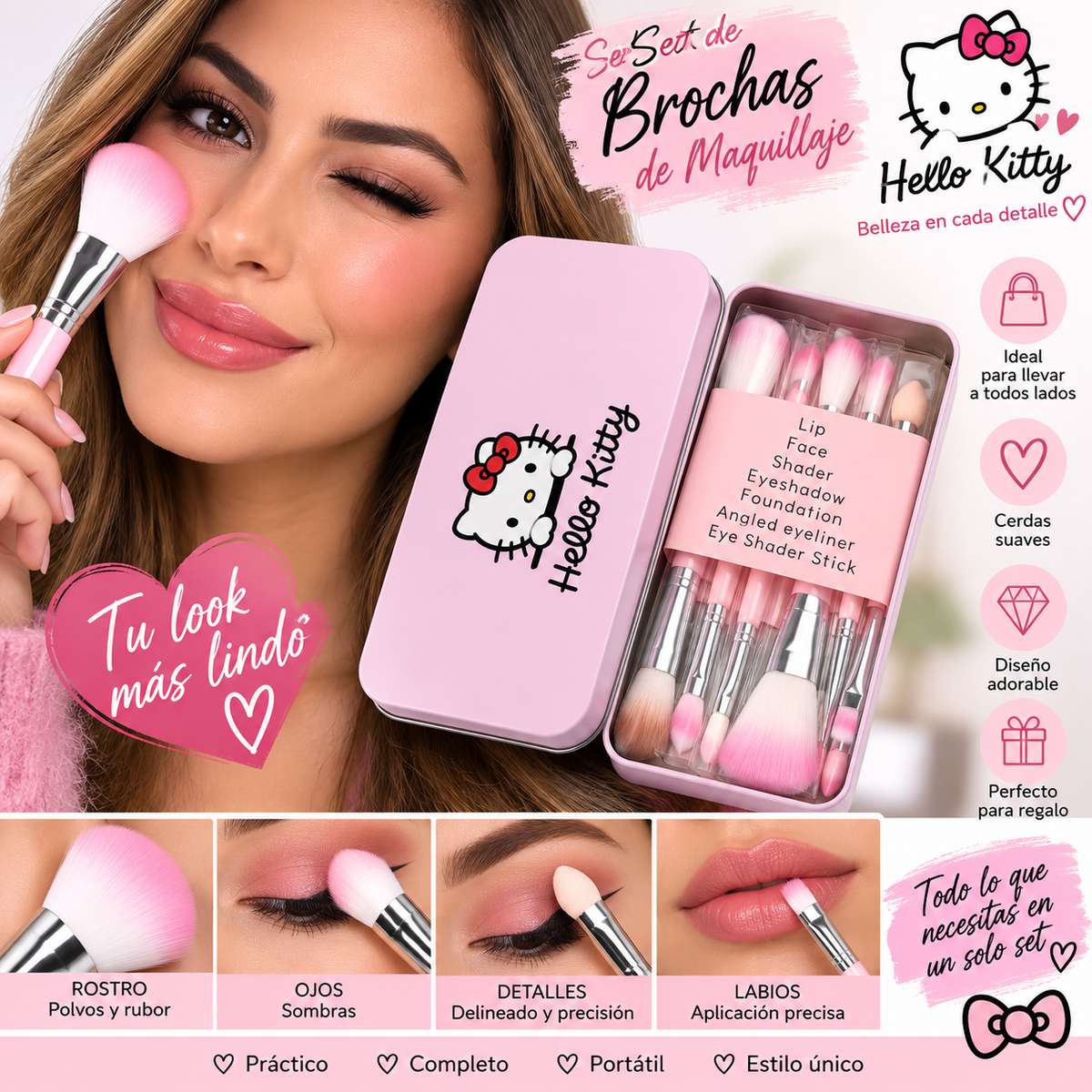Set de Brochas de Maquillaje Hello Kitty