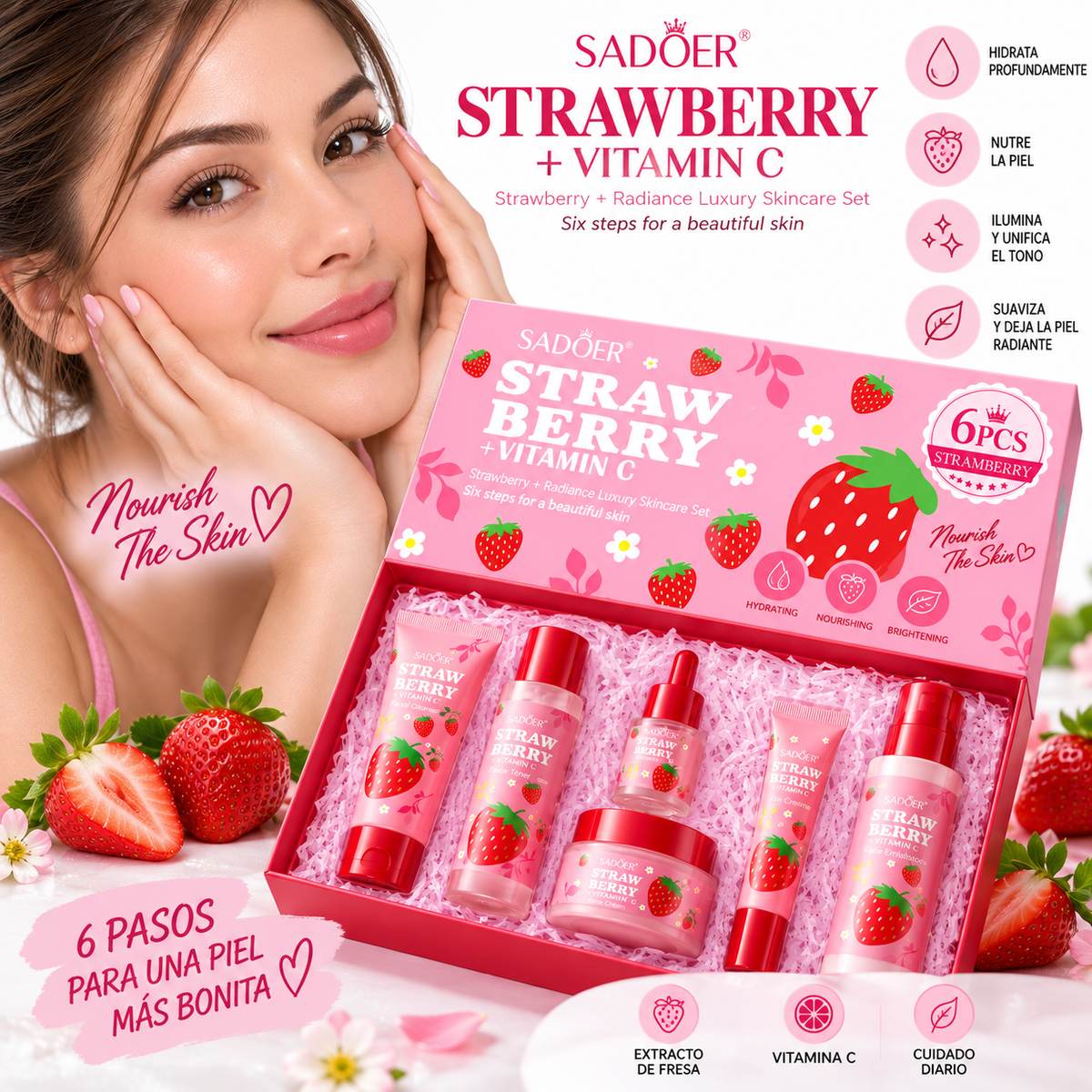 Kit de Skincare SADOER Strawberry + Vitamin C