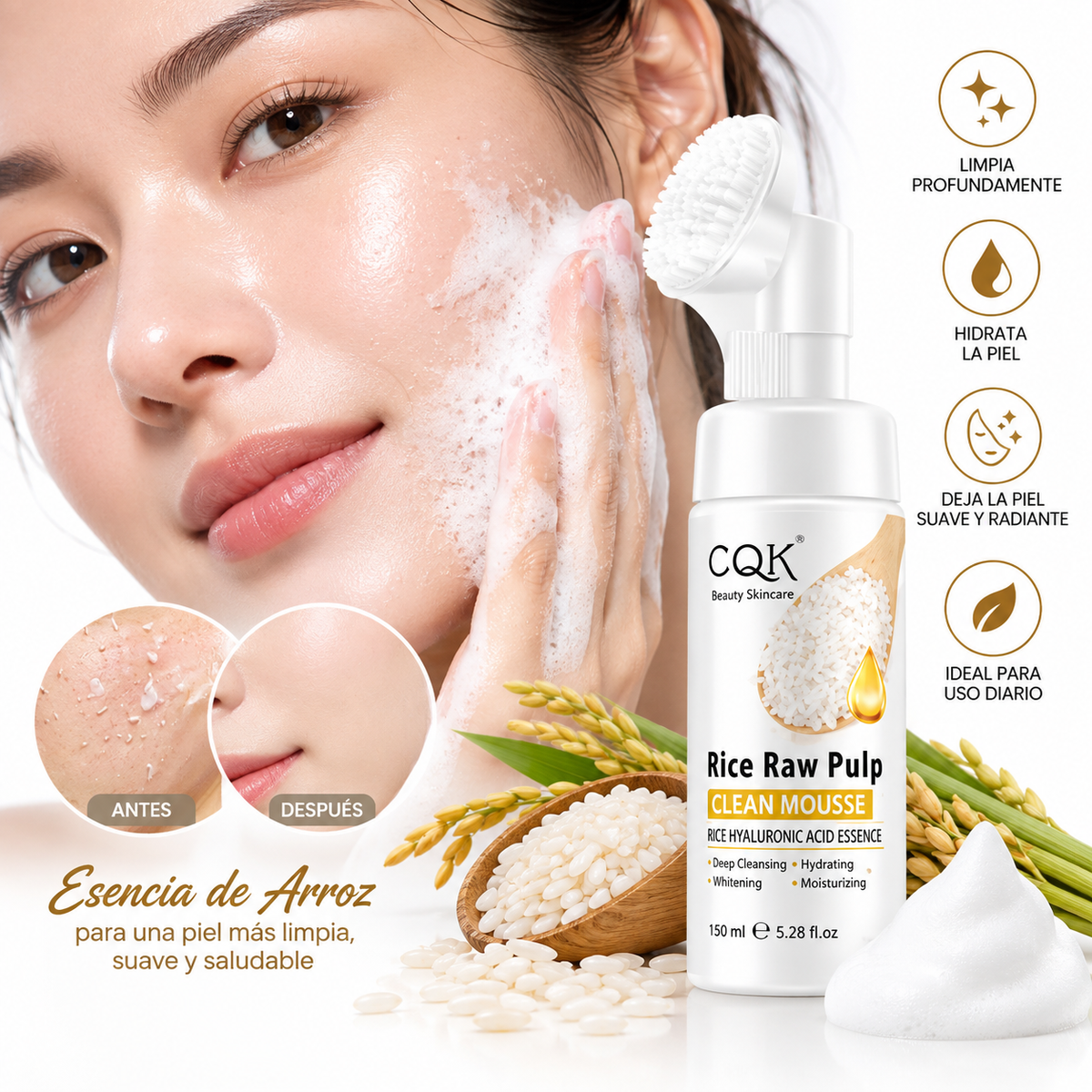 Espuma Limpiadora de Arroz CQK Rice Raw Pulp