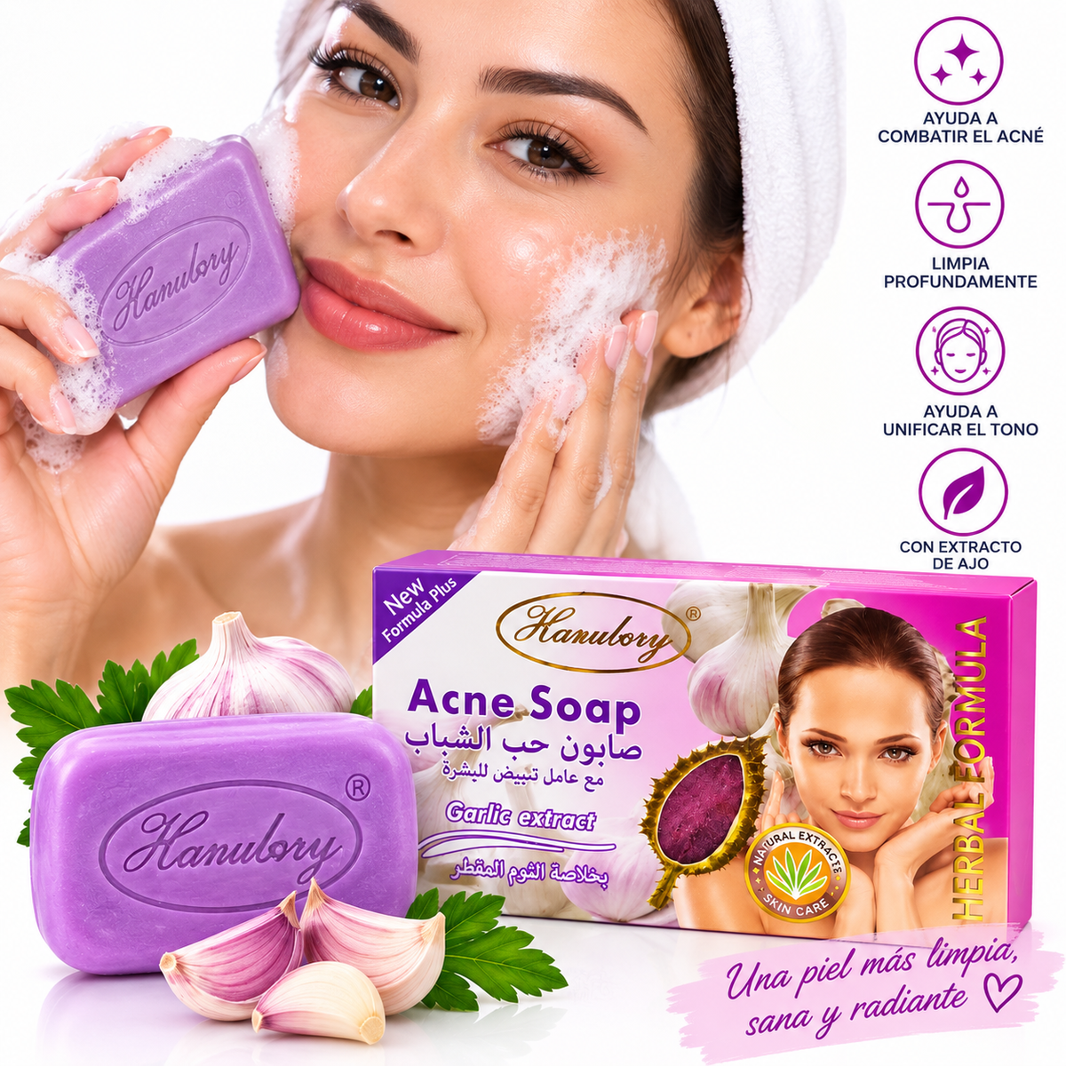 Hanulory Acne Soap – Jabón Herbal con Extracto de Ajo
