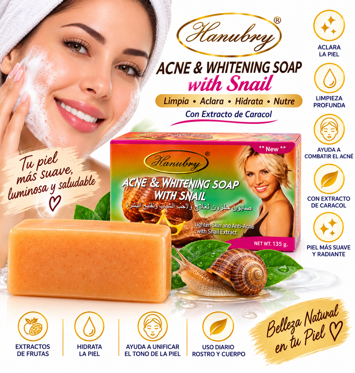 Hanubry Acne & Whitening Soap with Snail