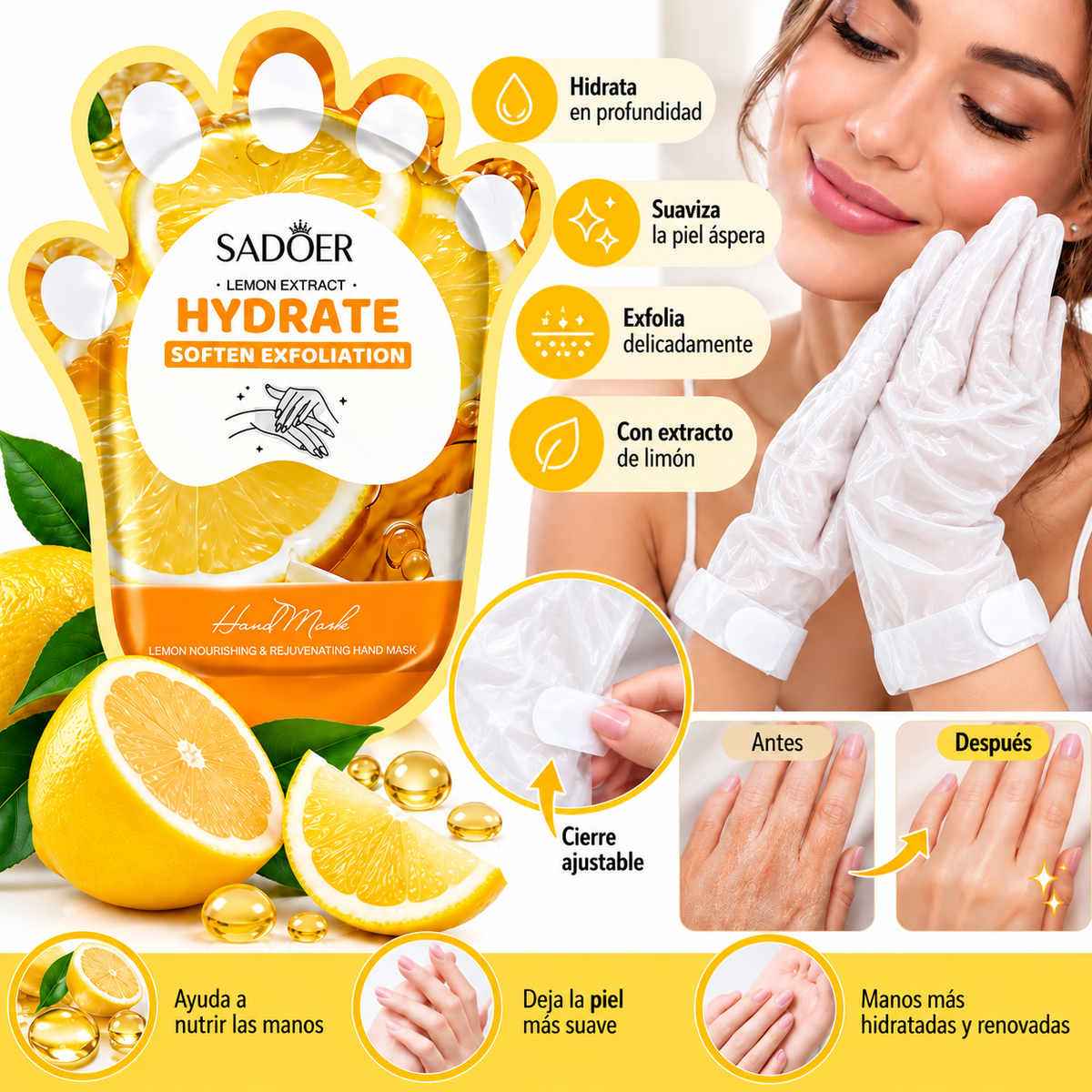 Mascarilla de Manos SADOER con Extracto de Limón