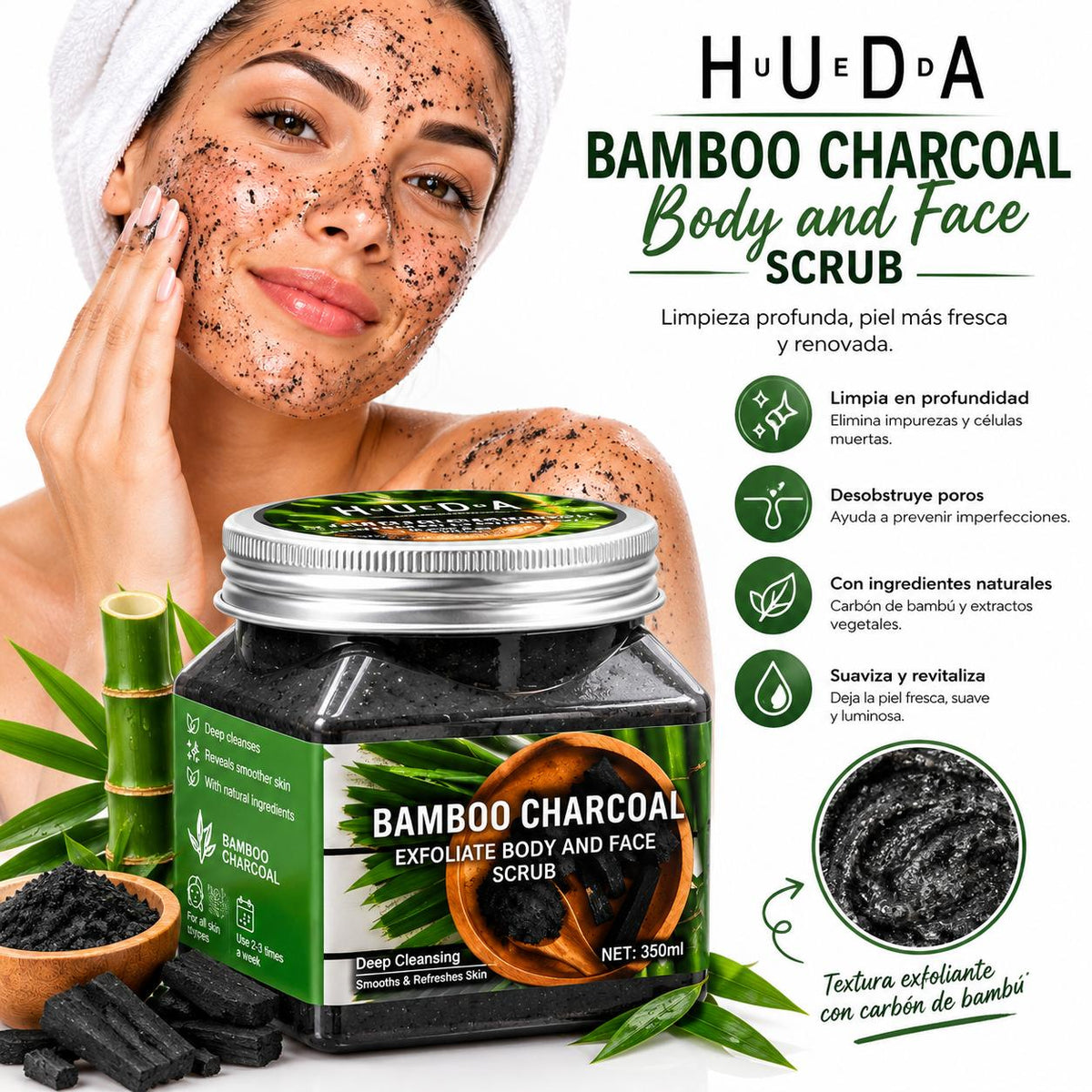 Exfoliante Corporal y Facial de Carbón de Bambú