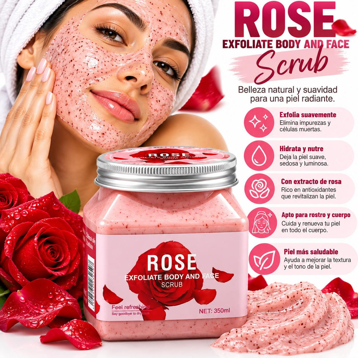 Exfoliante Facial y Corporal de Rosa