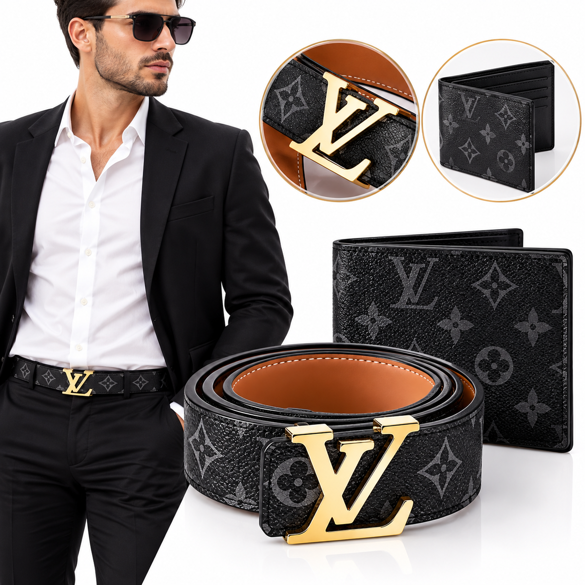 Set de Cinturón y Billetera para Hombre – Negro