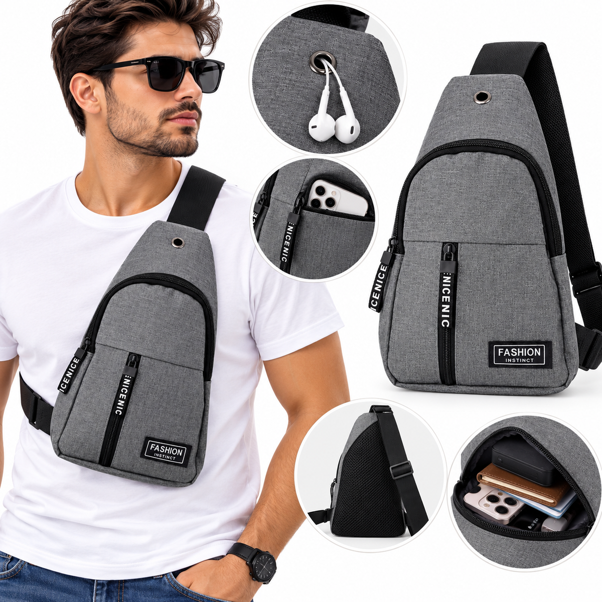 Mochila Crossbody Unisex – Gris