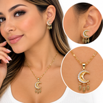 Set de Collar y Aretes Luna con Plumas