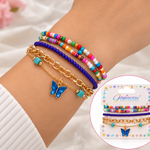 Set de Pulseras Multicolor con Mariposa Azul