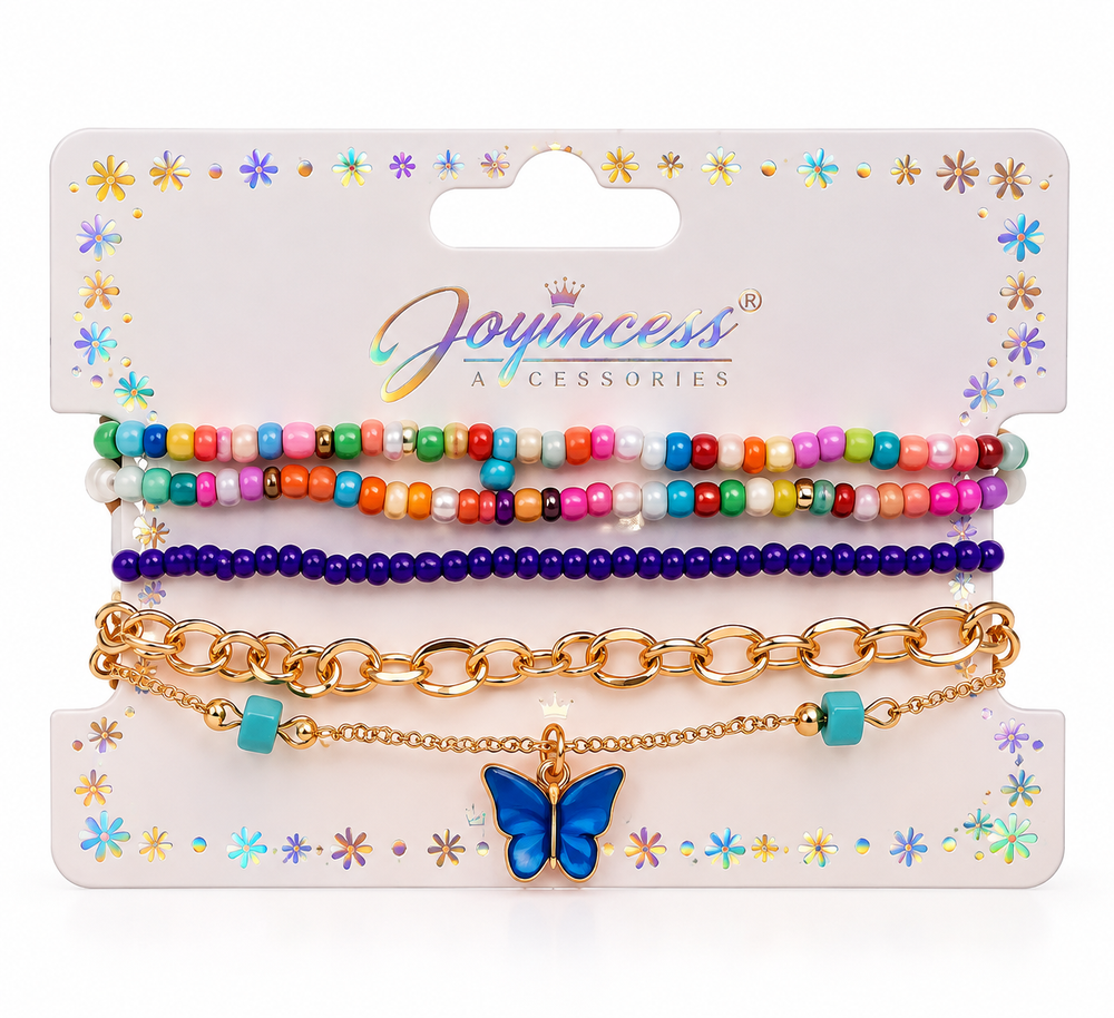 Set de Pulseras Multicolor con Mariposa Azul