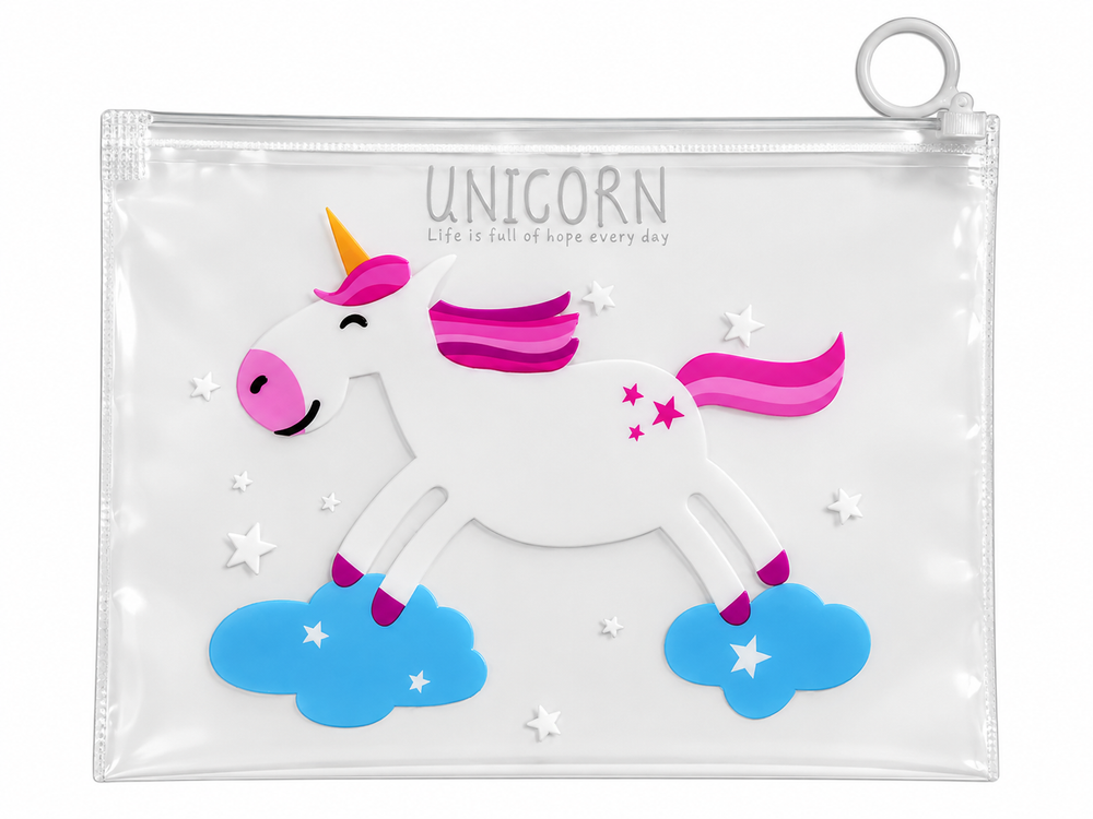 Estuche Transparente de Unicornio con Cierre